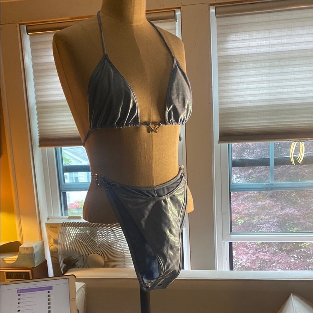 Fashion Nova Blue and Silver Bikini with Halter Top